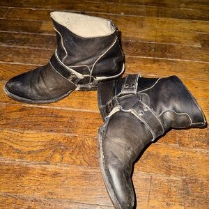 Freebird By Steven Santiago Distressed Leather Harness Ankle Cowboy Boots